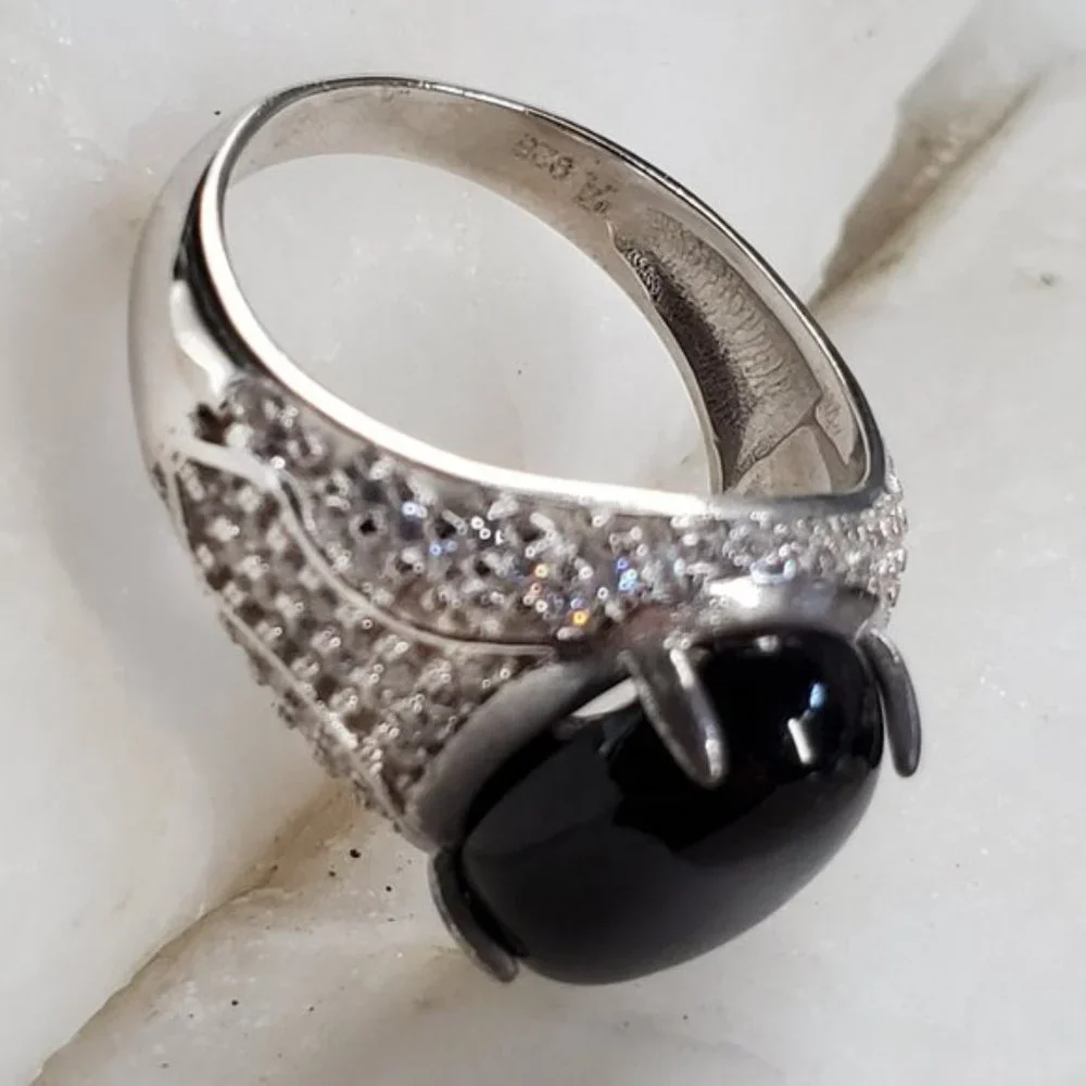 Designer Men's Jewelery Solid Silver 925 Ring Genuine Black Onyx Stone